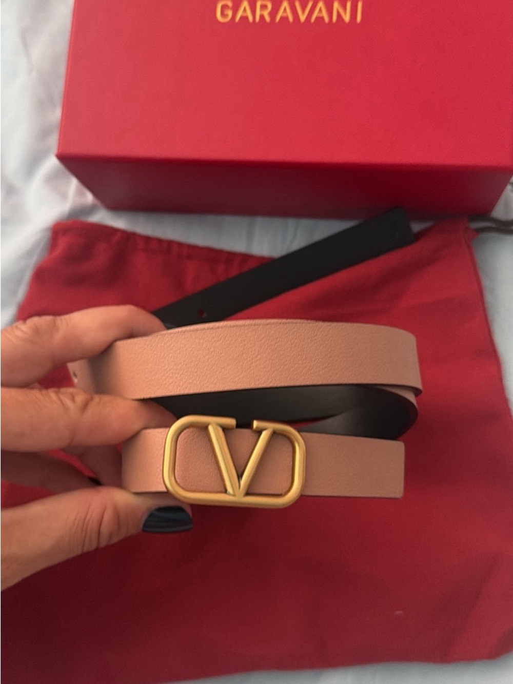 Valentino Pink and Black Leather V Logo Belt with Gold Buckle